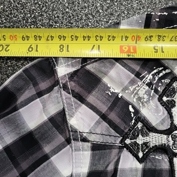 Pop Icon Clothing Men's Shirt Size XL Embroidered Dome Snap Black & White Plaid - Picture 9 of 12